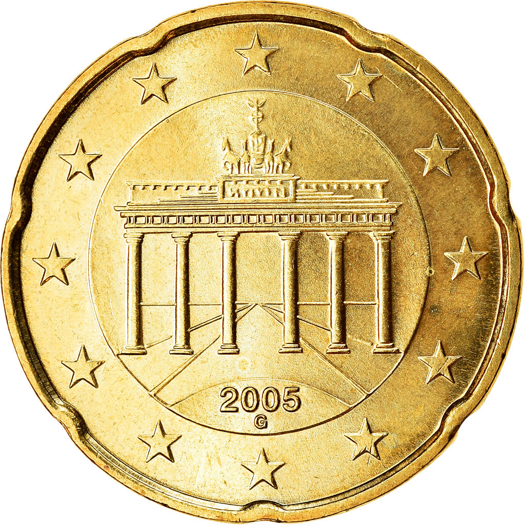 ALEMANHA - REPÚBLICA FEDERAL, 20 Euro Cent, 2005, MS(63), Latão, KM:211