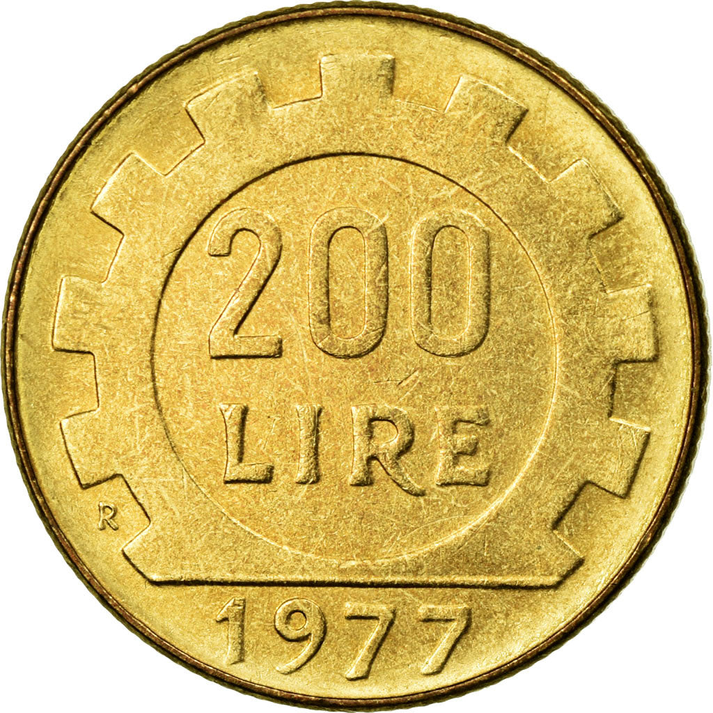 Coin, Italy, 200 Lire, 1977, Rome, AU(55-58), Aluminum-Bronze, KM:105