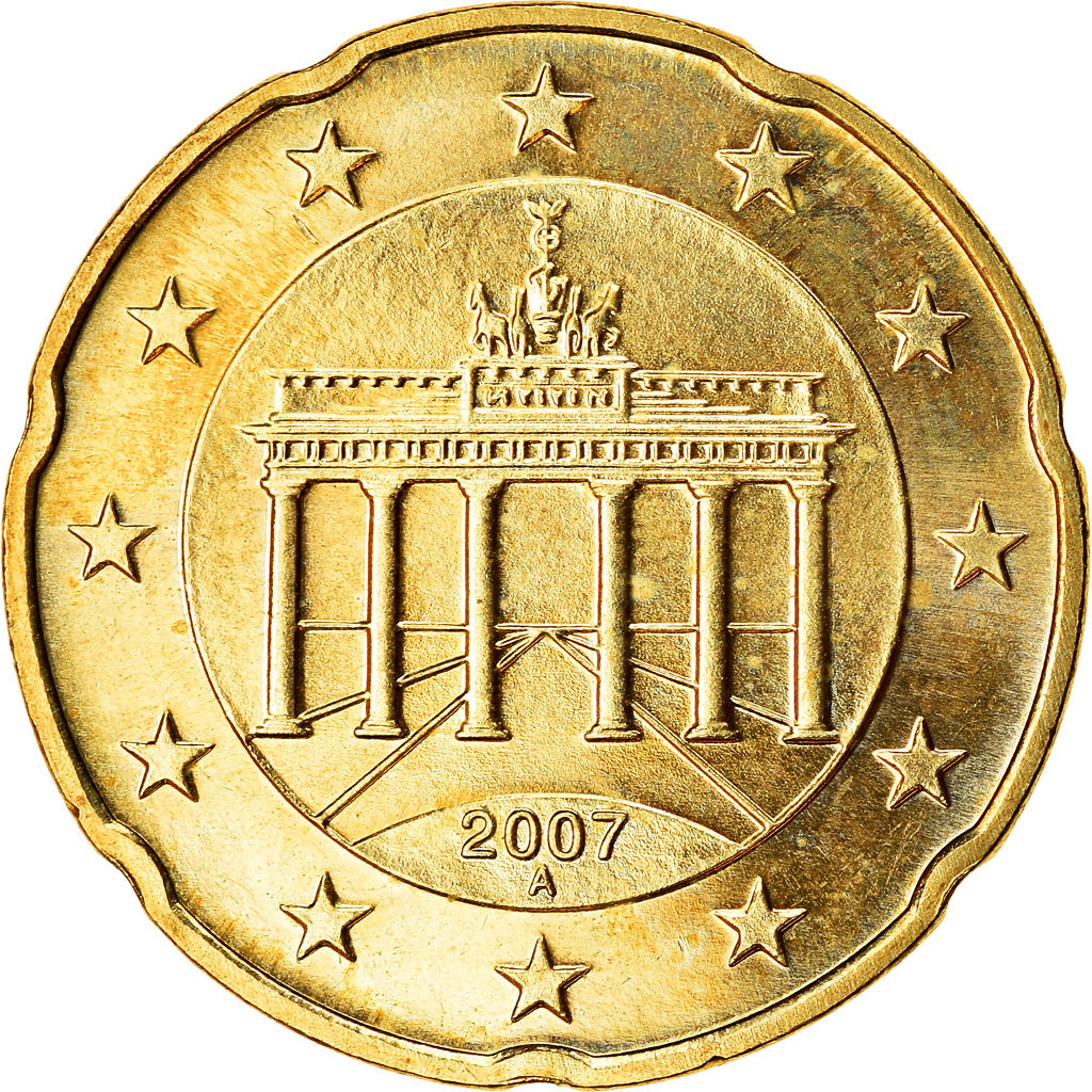 ALEMANHA - REPÚBLICA FEDERAL, 20 Euro Cent, 2007, MS(63), Latão, KM:255