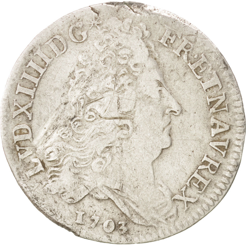 FRANCE, 10 Sols aux insignes, 10 Sols-1/8 Ecu, 1703, Paris, KM #349.1,...