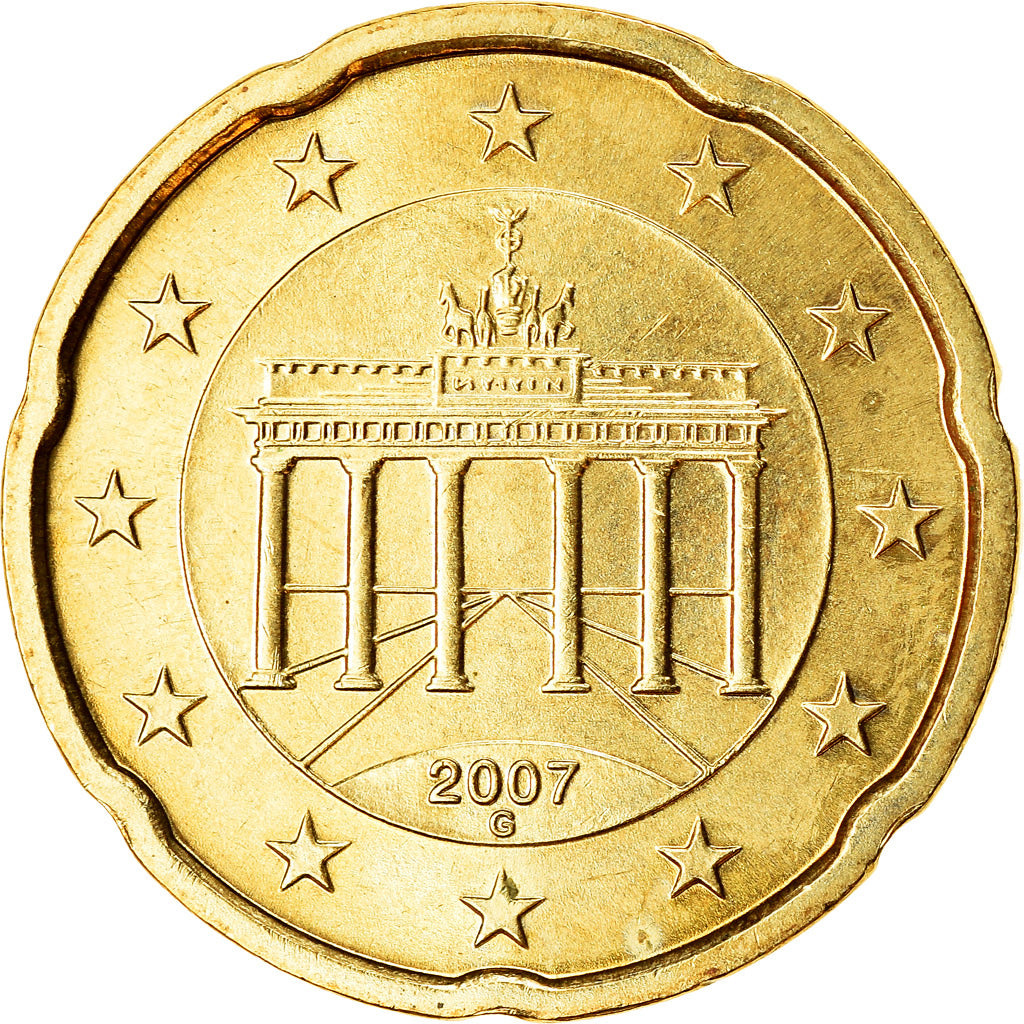 GERMANY - FEDERAL REPUBLIC, 20 Euro Cent, 2007, MS(63), Brass, KM:255