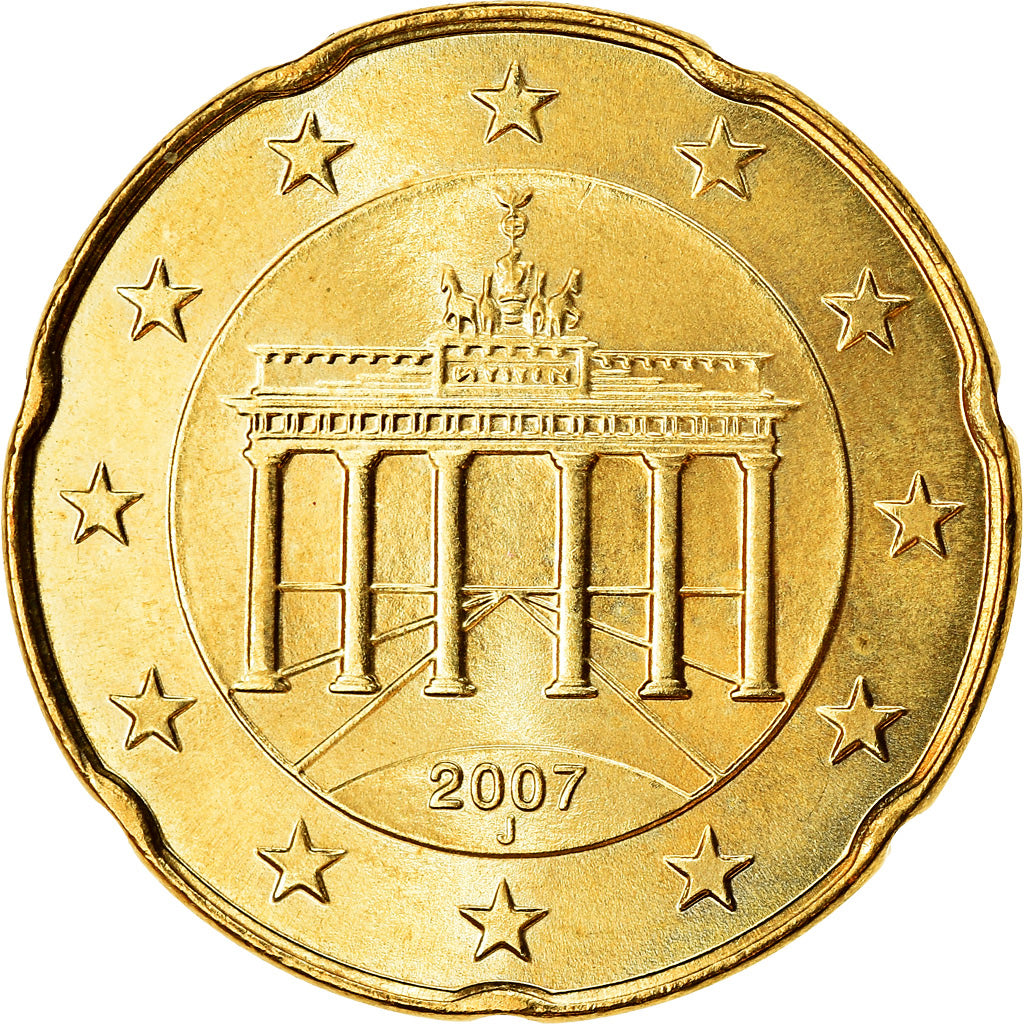 ALEMANHA - REPÚBLICA FEDERAL, 20 Euro Cent, 2007, MS(63), Latão, KM:255