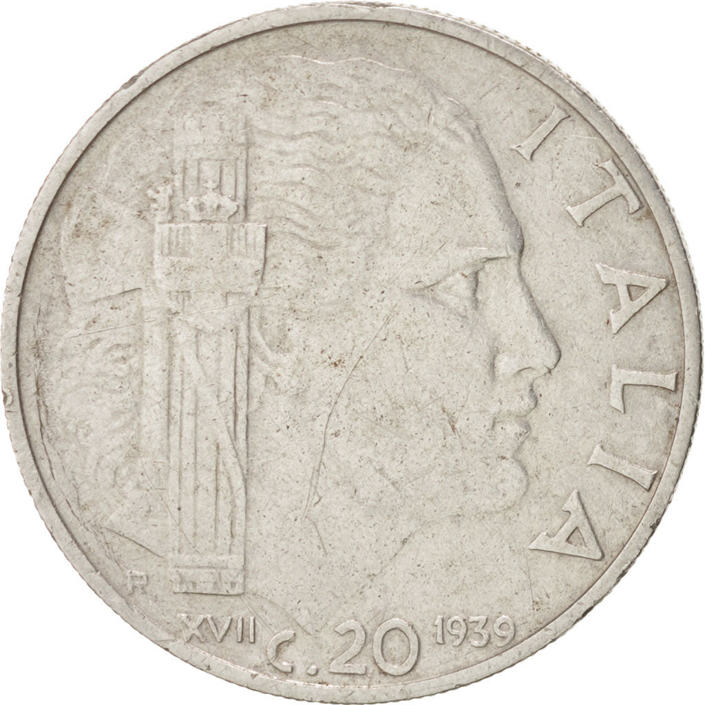 Italia, Vittorio Emanuele III, 20 Centesimi, 1939, Rome, BB, Acciaio inossida...