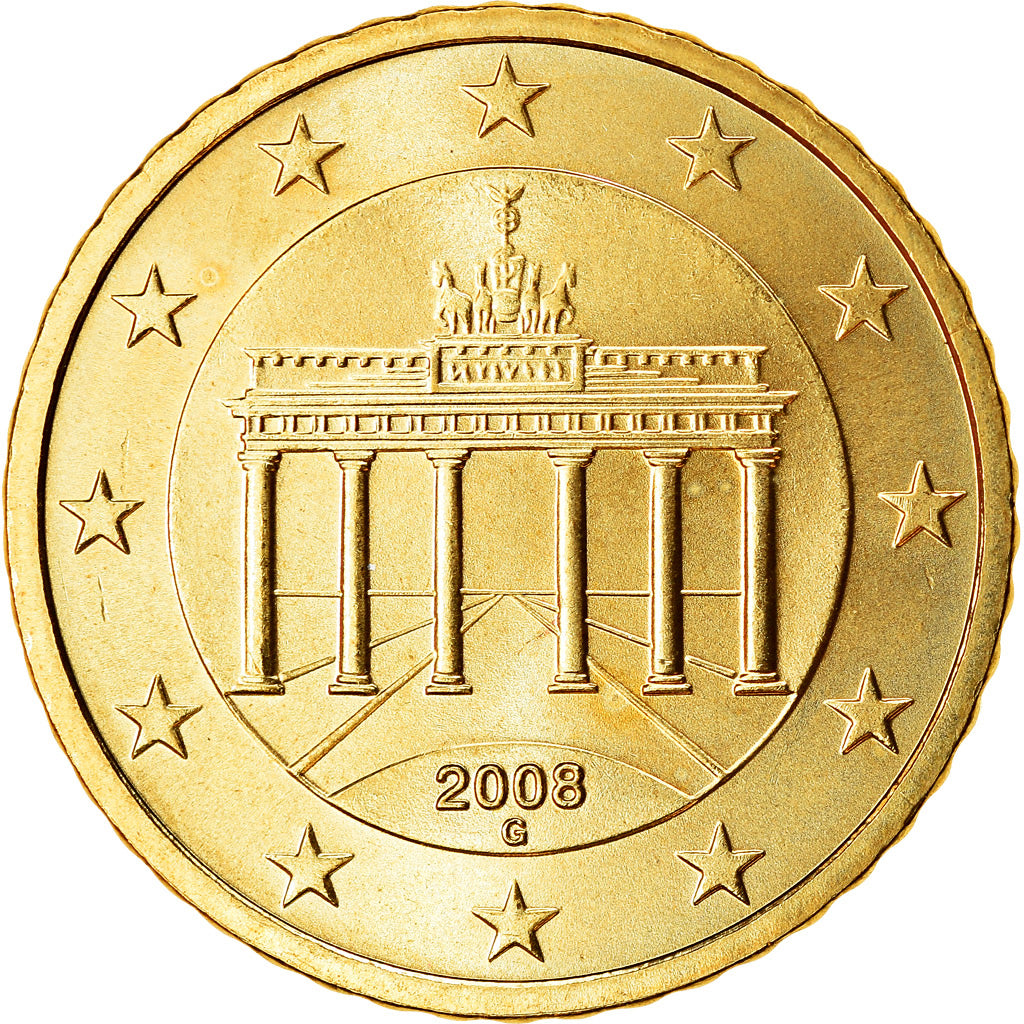 GERMANY - FEDERAL REPUBLIC, 50 Euro Cent, 2008, MS(63), Brass, KM:256