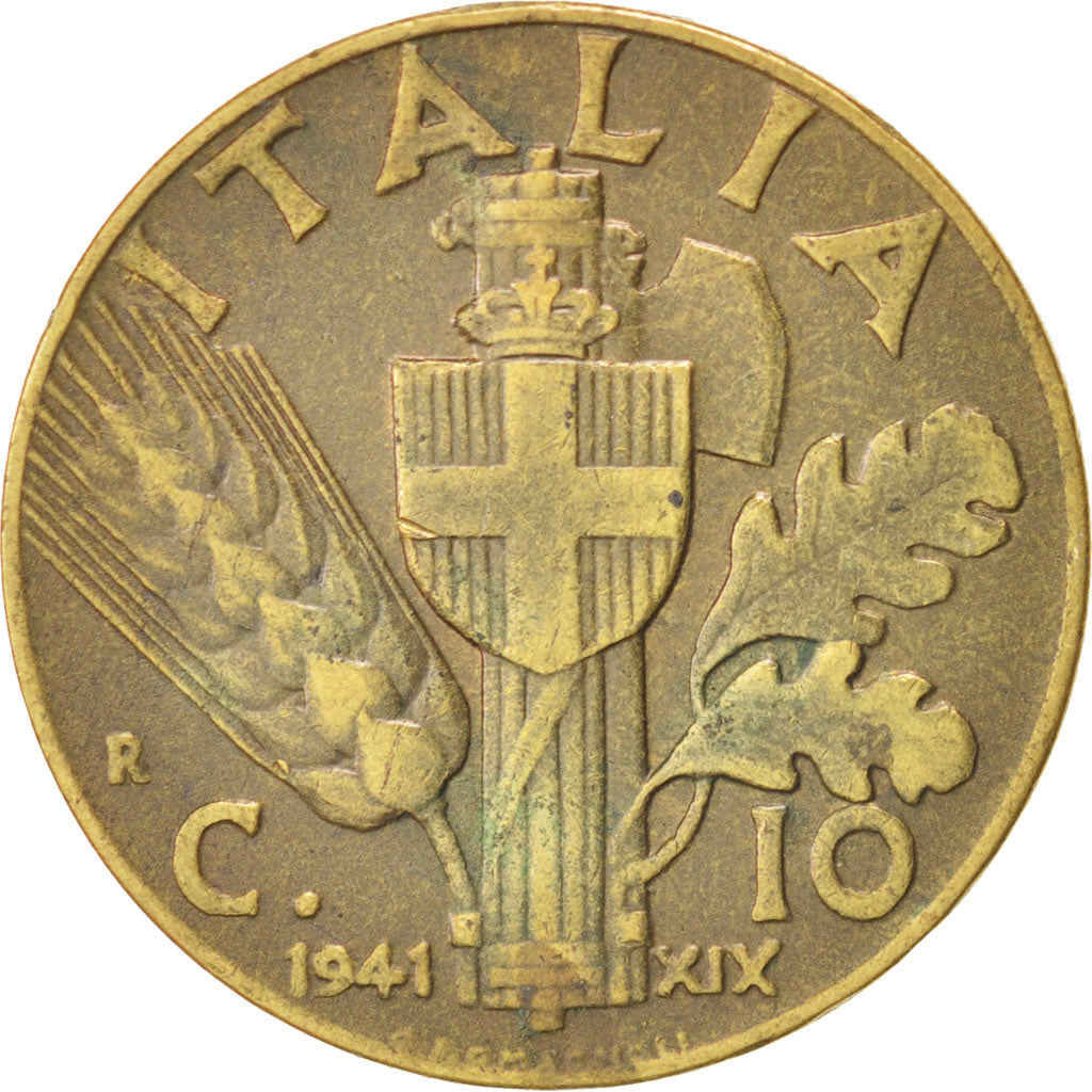 ITALY, 10 Centesimi, 1941, Rome, KM #74a, EF(40-45), Aluminum-Bronze, 23, 4.81