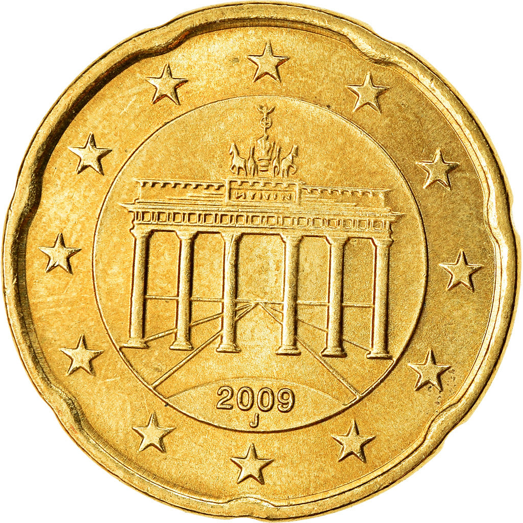 ALEMANHA - REPÚBLICA FEDERAL, 20 Euro Cent, 2009, AU(55-58), Latão, KM:255