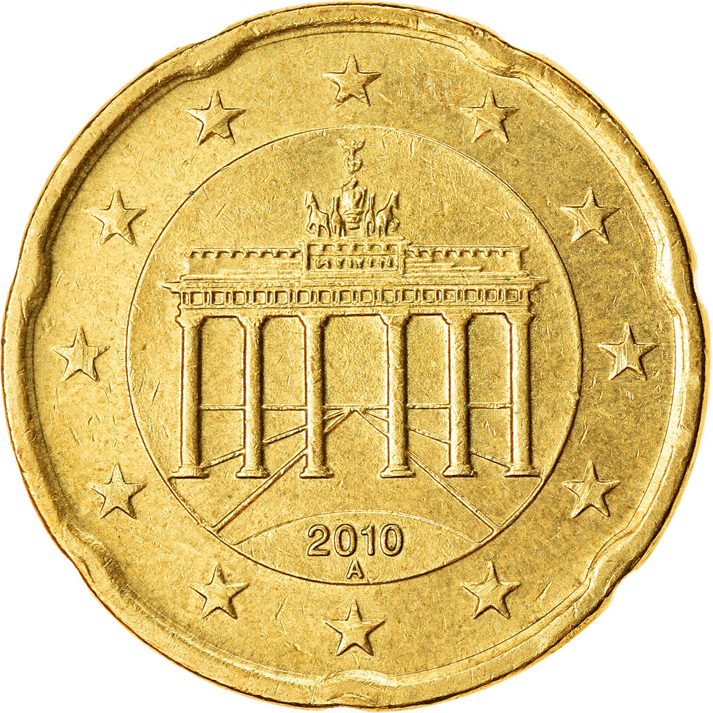 ALEMANHA - REPÚBLICA FEDERAL, 20 Euro Cent, 2010, AU(55-58), Latão, KM:255