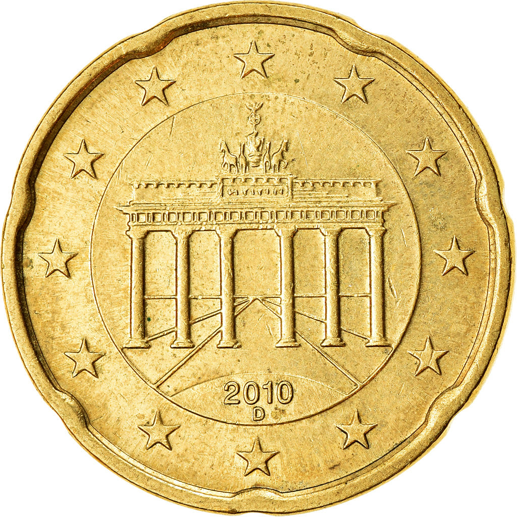 ALEMANHA - REPÚBLICA FEDERAL, 20 Euro Cent, 2010, AU(55-58), Latão, KM:255