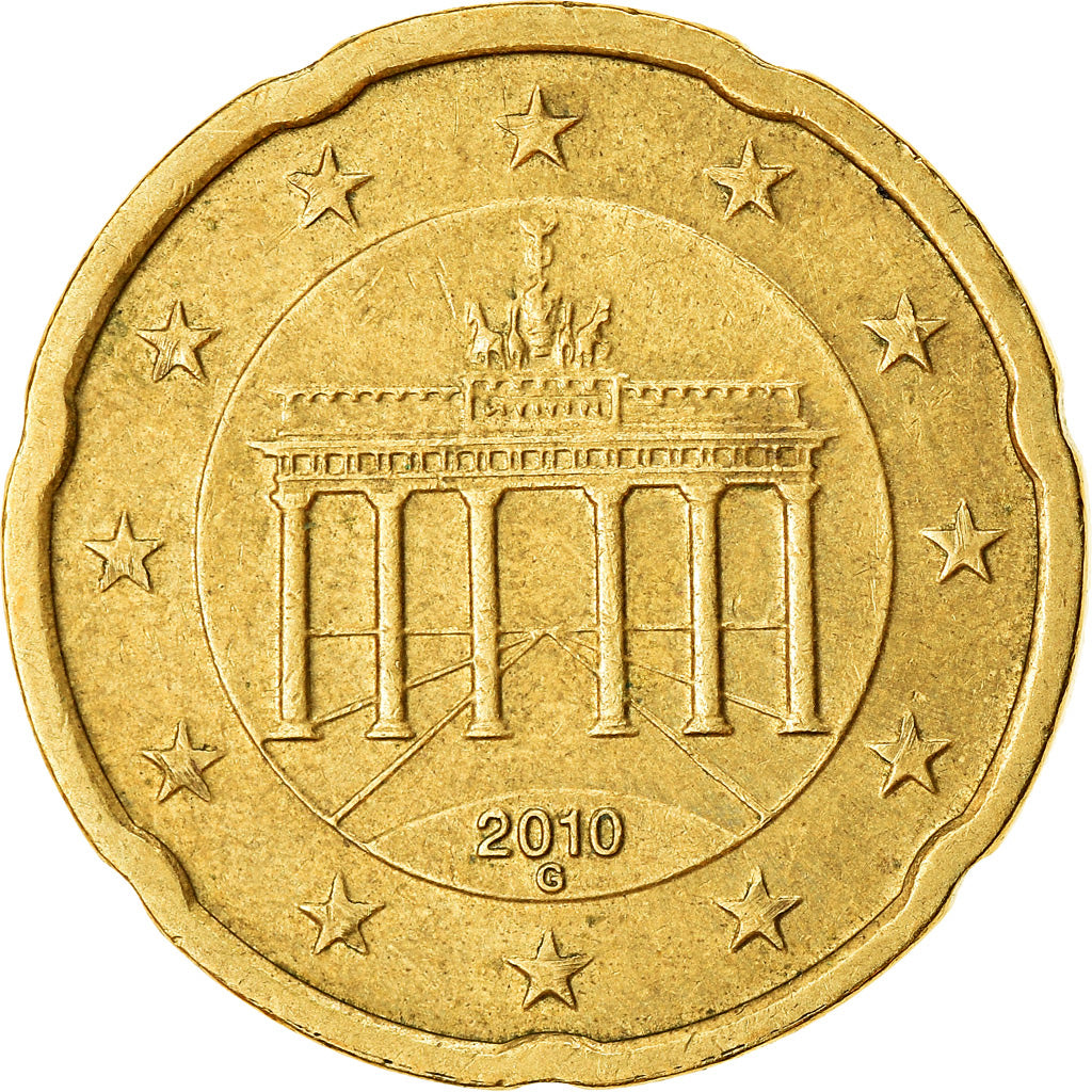 GERMANY - FEDERAL REPUBLIC, 20 Euro Cent, 2010, EF(40-45), Brass, KM:255