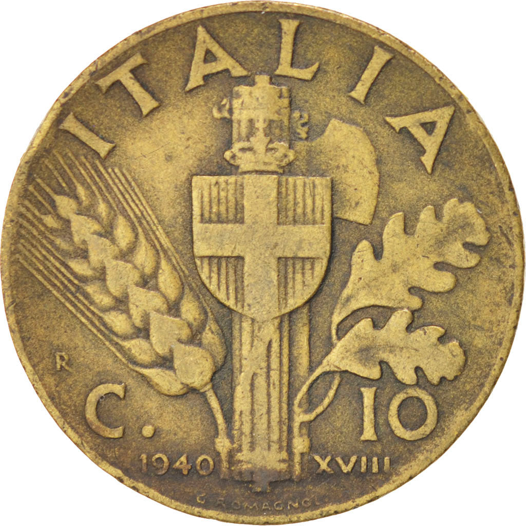 Italia, Vittorio Emanuele III, 10 Centesimi, 1940, Rome, BB, Alluminio-bronzo...