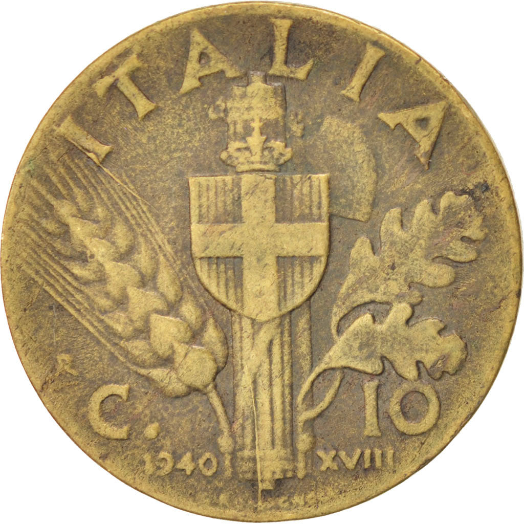 Italia, Vittorio Emanuele III, 10 Centesimi, 1940, Rome, BB, Alluminio-bronzo...