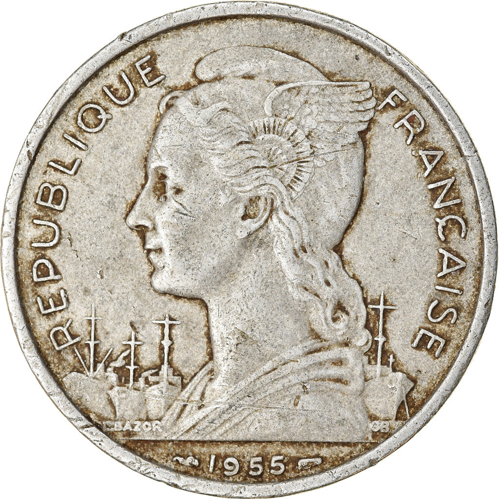 Münze, Réunion, 5 Francs, 1955, S+, Aluminium, KM:9