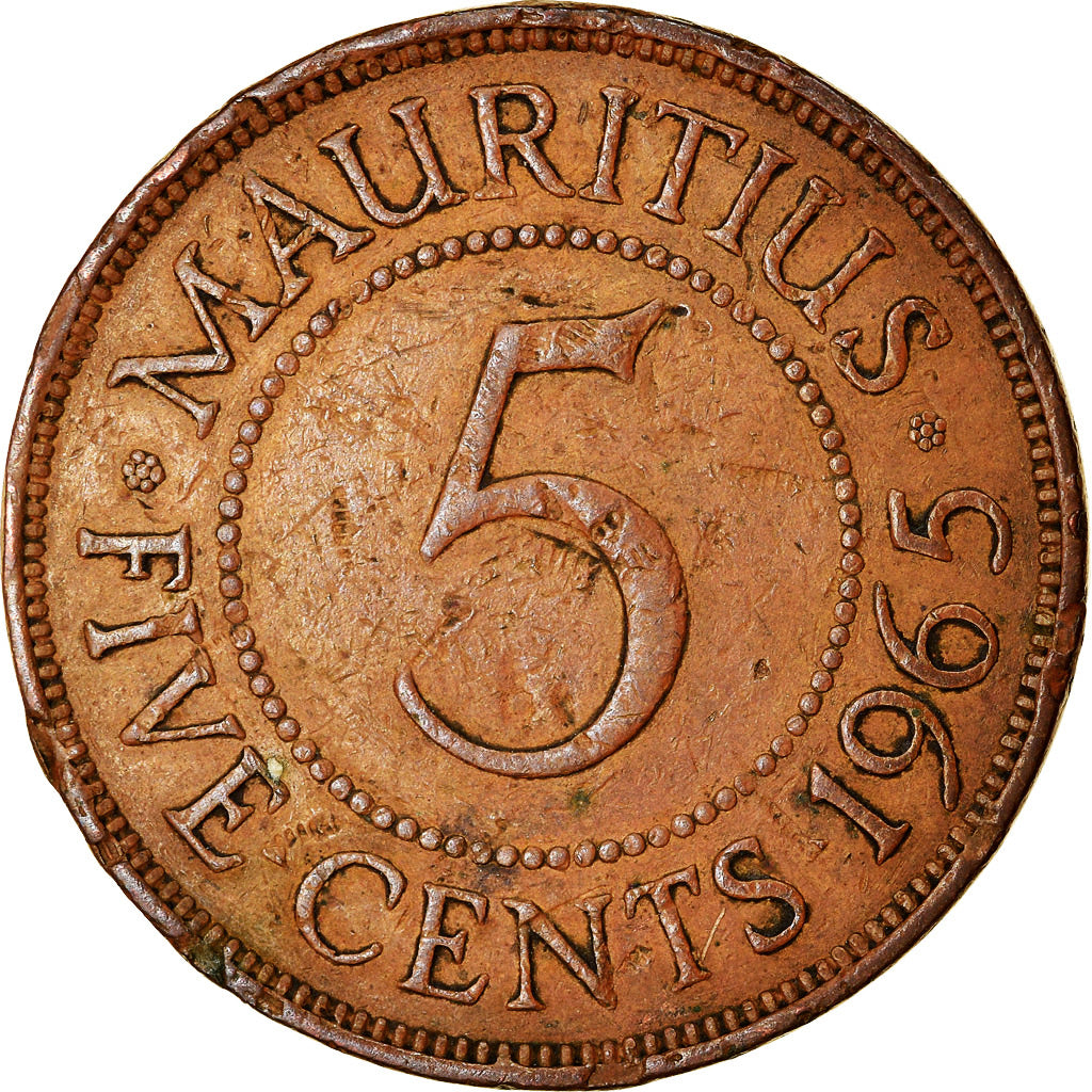 Moneta, Mauritius, Elizabeth II, 5 Cents, 1965, BB, Bronzo, KM:34