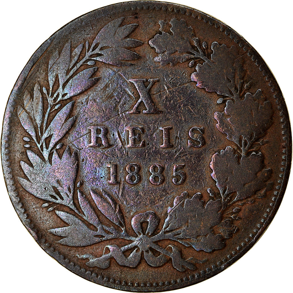 Coin, Portugal, Luiz I, 10 Reis, 1885, VF(20-25), Bronze, KM:526