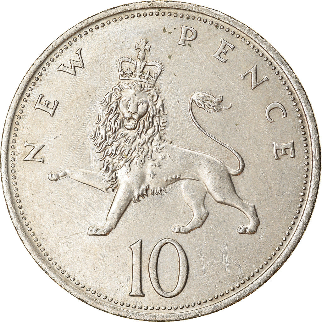 Moeda, Grã-Bretanha, Elizabeth II, 10 New Pence, 1973, AU(55-58)