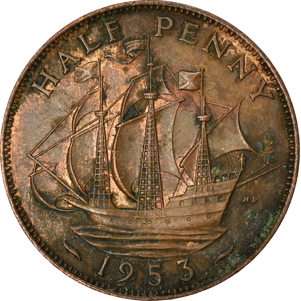 Monnaie, Grande-Bretagne, Elizabeth II, 1/2 Penny, 1953, TB+, Bronze, KM:882