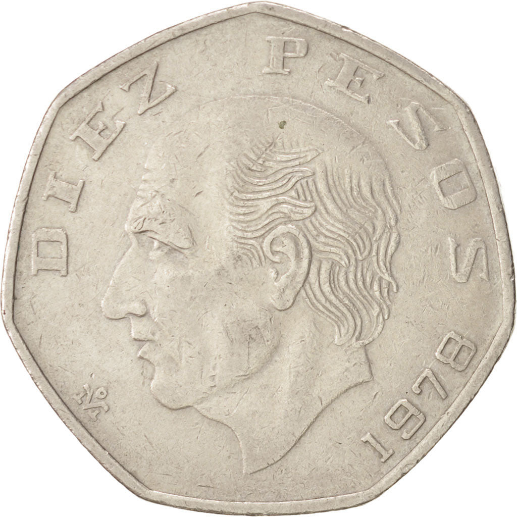 MEXICO, 10 Pesos, 1978, Mexico City, KM #477.2, EF(40-45), Copper-Nickel, 30.5,.