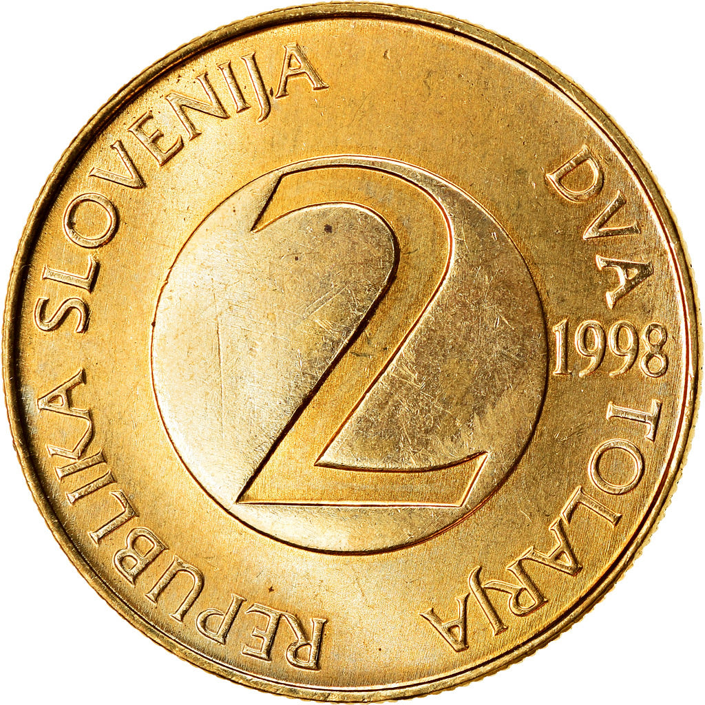Coin, Slovenia, 2 Tolarja, 1998, MS(63), Nickel-brass, KM:5