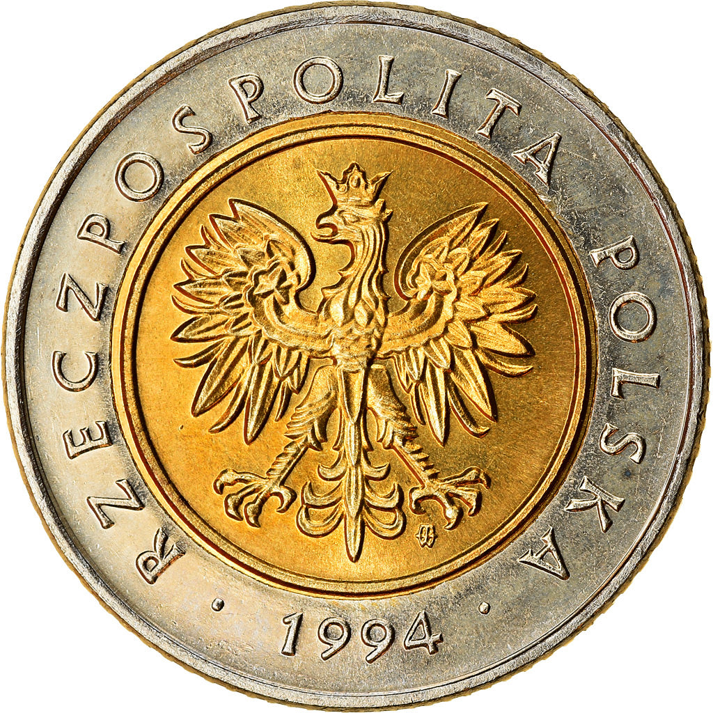 Moneta, Polska, 5 Zlotych, 1994, Warsaw, MS(63), Bimetaliczny, KM:284