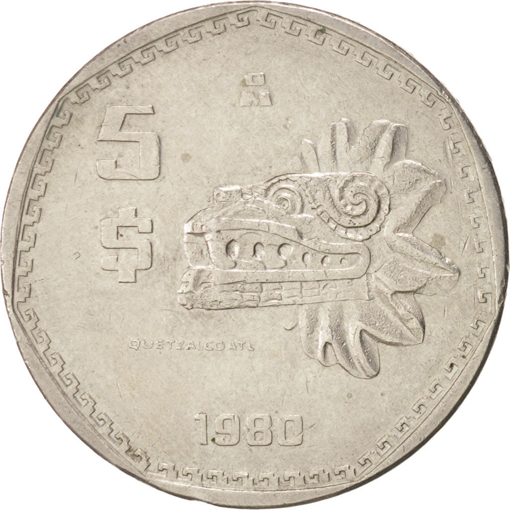 Coin, Mexico, 5 Pesos, 1980, Mexico City, EF(40-45), Copper-nickel, KM:485