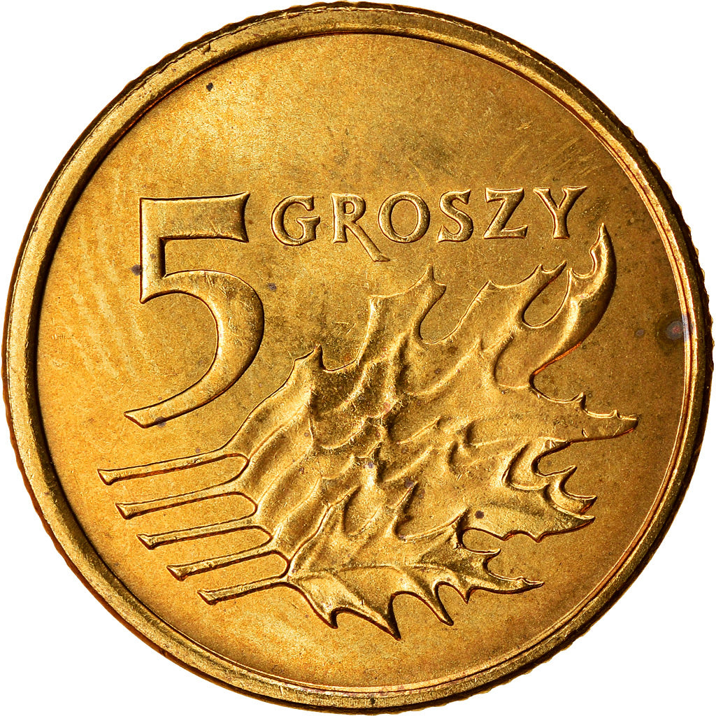 Coin, Poland, 5 Groszy, 2003, Warsaw, AU(55-58), Brass, KM:278