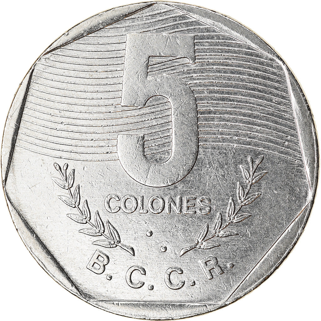 Moneta, Costa Rica, 5 Colones, 1989, SPL, Acciaio inossidabile, KM:214.1