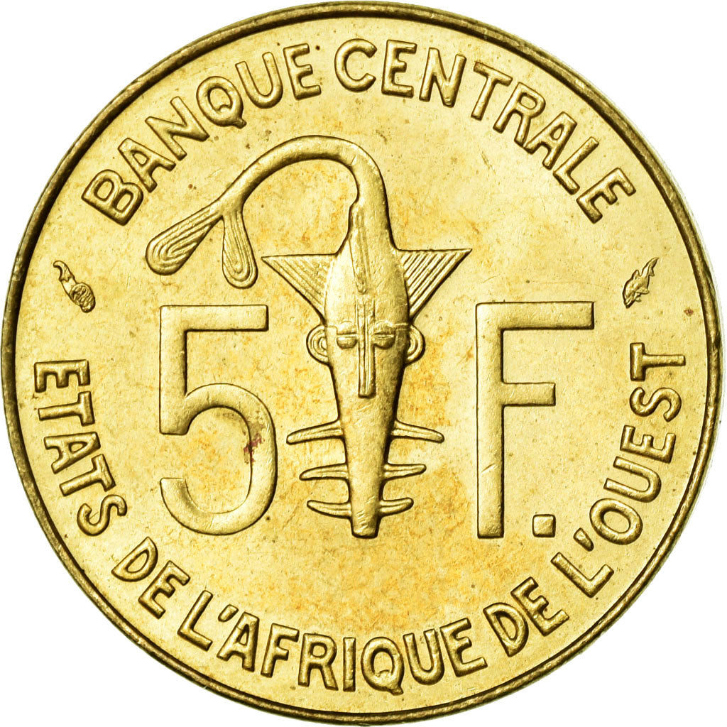 Coin, West African States, 5 Francs, 1980, AU(55-58), Aluminum-Nickel-Bronze