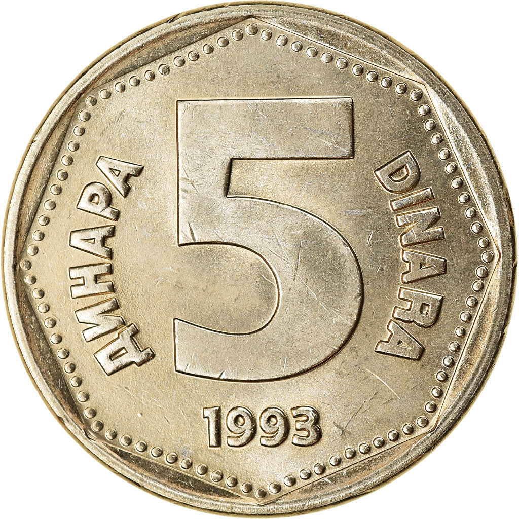Monnaie, Yougoslavie, 5 Dinara, 1993, SPL, Copper-Nickel-Zinc, KM:156