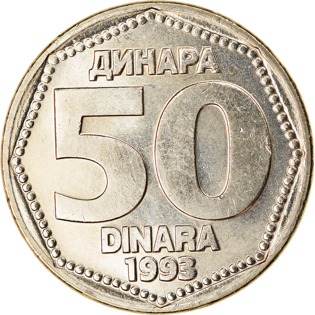 Coin, Yugoslavia, 50 Dinara, 1993, MS(63), Copper-Nickel-Zinc, KM:158
