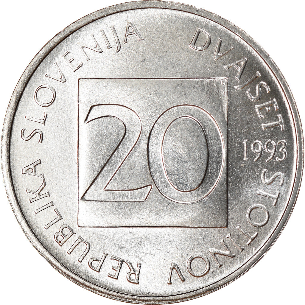 Coin, Slovenia, 20 Stotinov, 1993, MS(63), Aluminum, KM:8