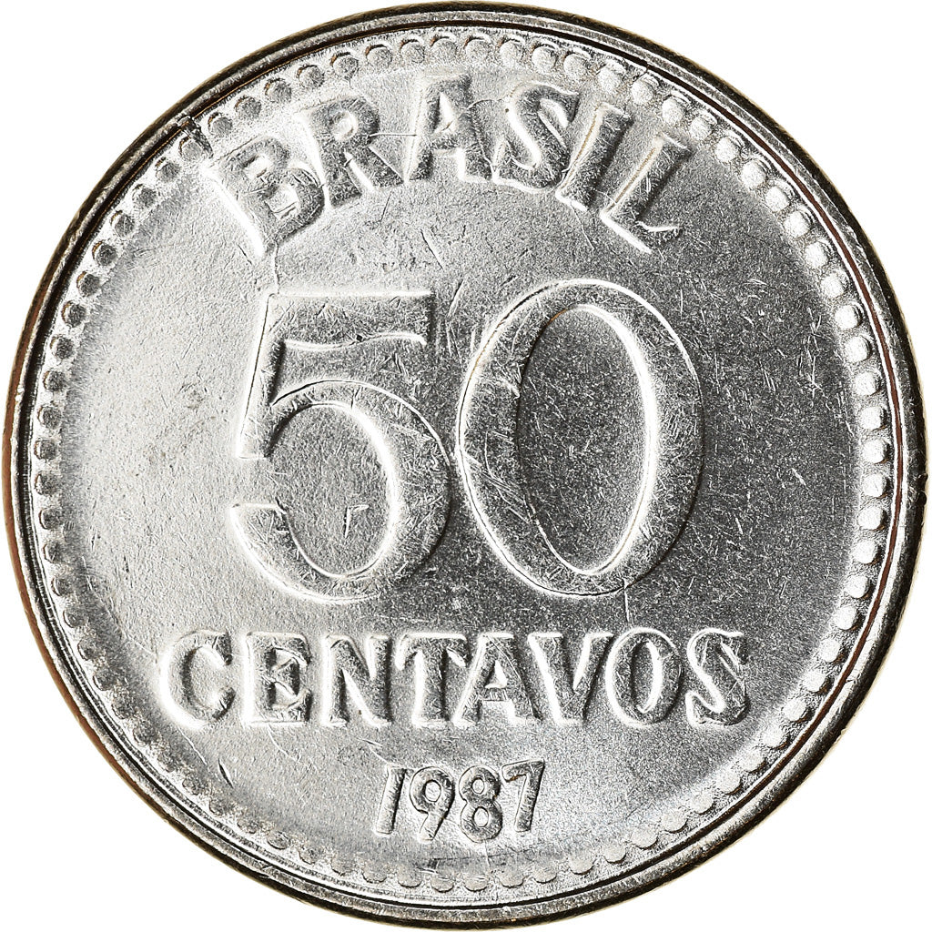 Coin, Brazil, 50 Centavos, 1987, MS(63), Stainless Steel, KM:604