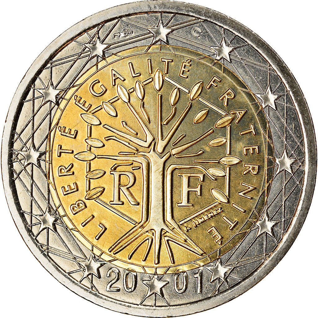 France, 2 Euro, 2001, MS(65-70), Bi-Metallic, KM:1289