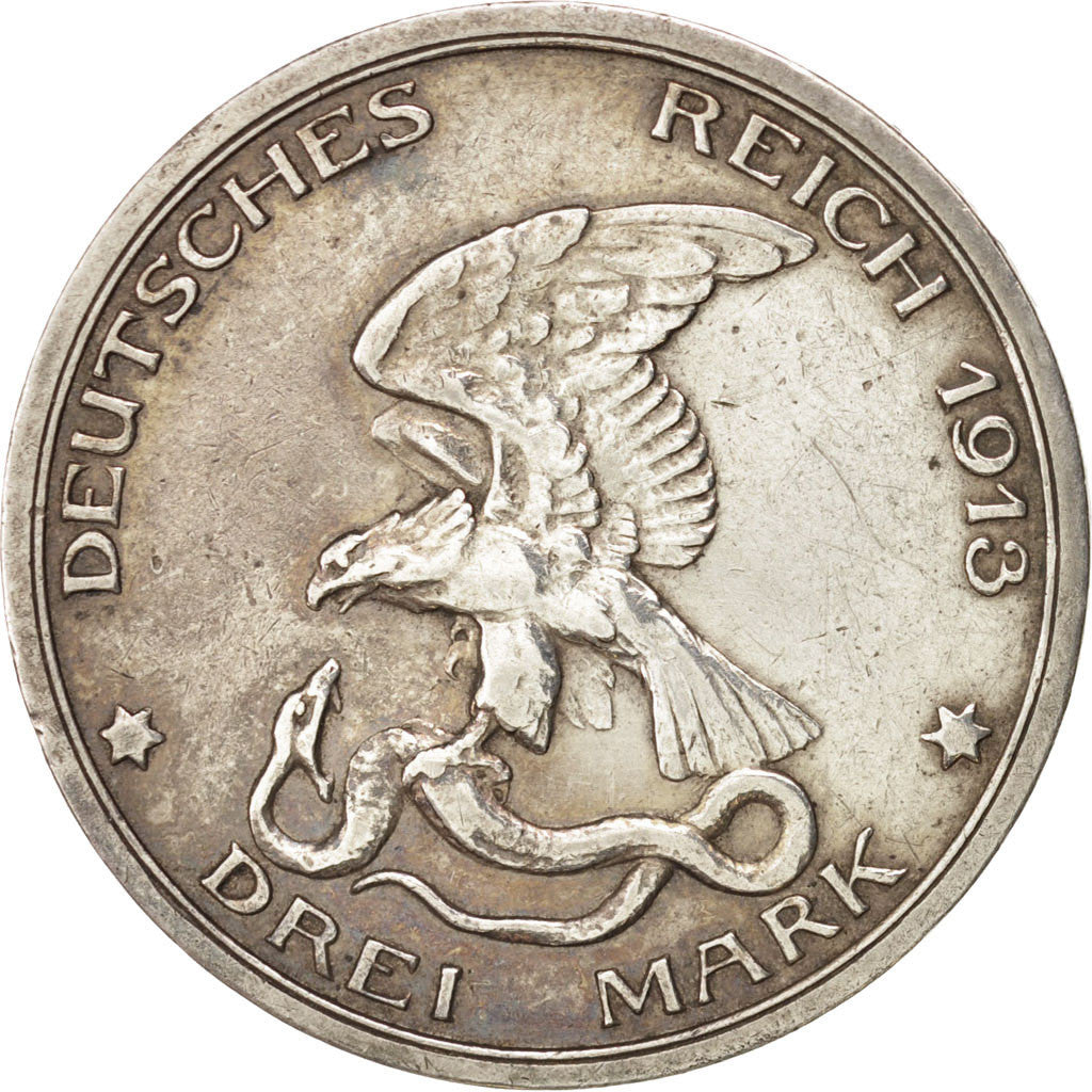 German States, 3 Mark, 1913, Berlin, KM #534, EF(40-45), Silver, 33, 16.63