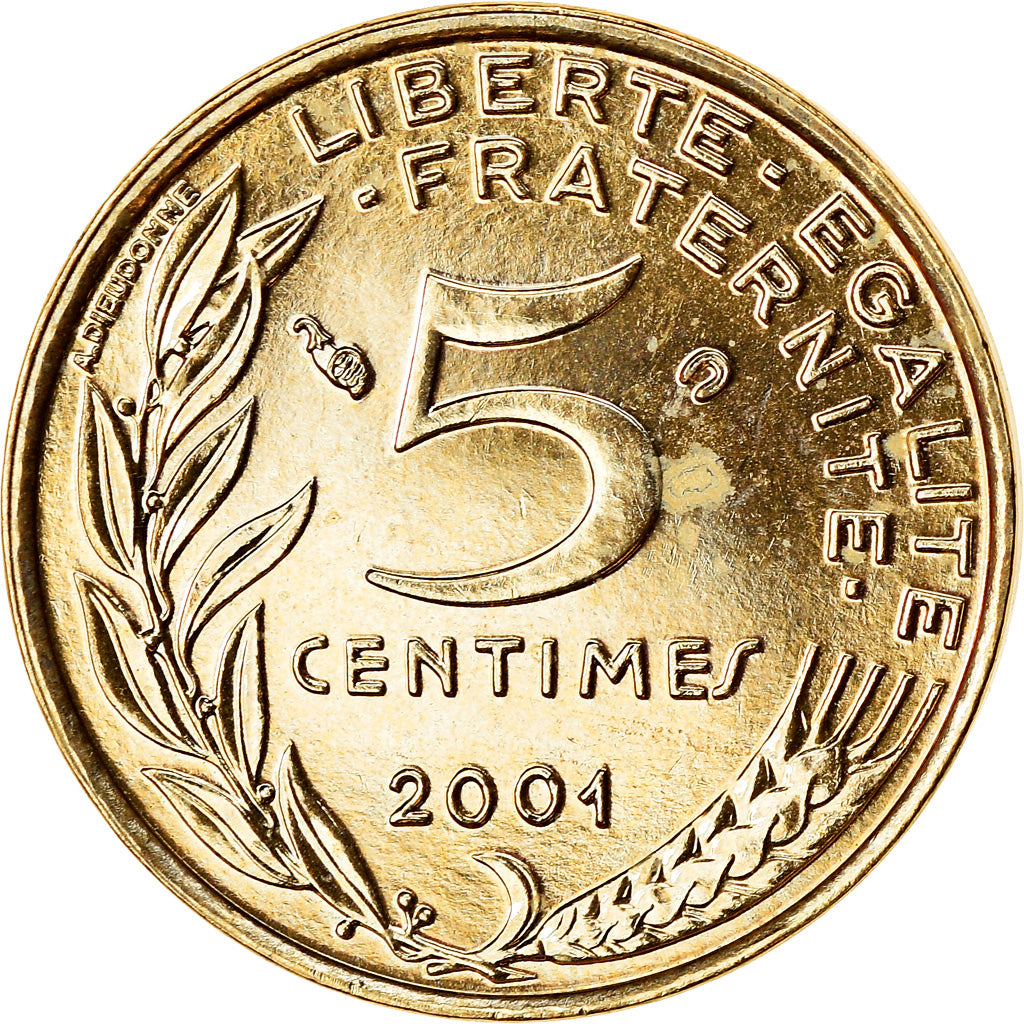 Moeda, França, Marianne, 5 Centimes, 2001, Paris, BU, MS(65-70)
