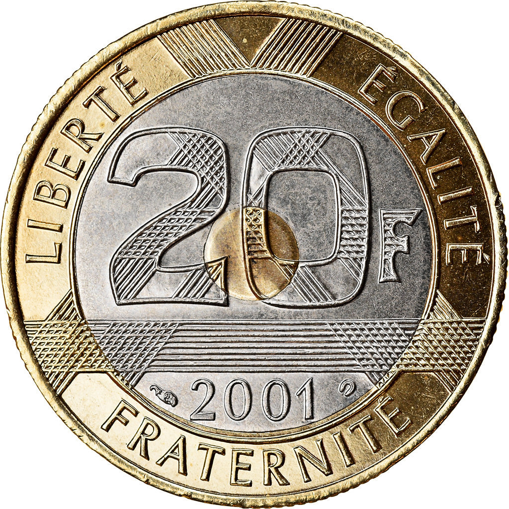 Moeda, França, 20 Francs, 2001, Paris, BU, MS(65-70), Trimetálico, Gadoury:871