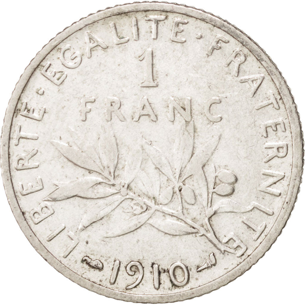 FRANCE, Semeuse, Franc, 1910, Paris, KM #844.1, EF(40-45), Silver, 23, Gadoury..