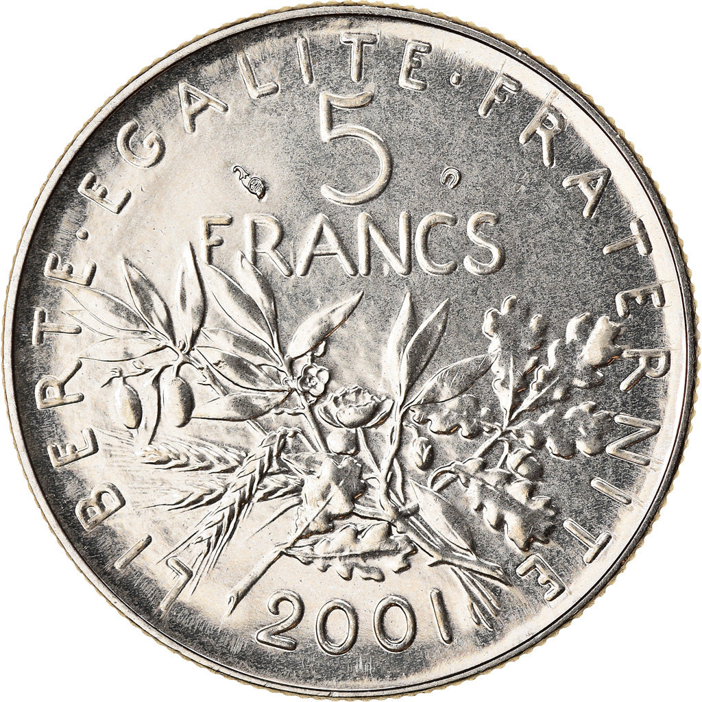 Moeda, França, Semeuse, 5 Francs, 2001, Paris, MS(65-70), Cobre-Níquel