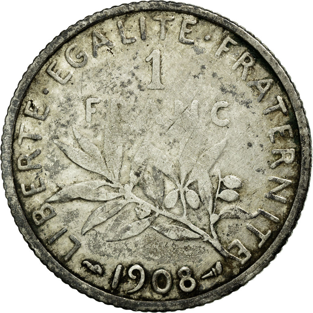 Coin, France, Semeuse, Franc, 1908, VF(20-25), Silver, KM:844.1, Gadoury:467