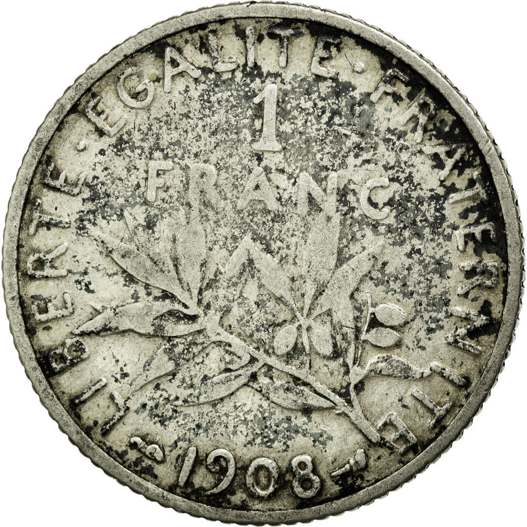 Coin, France, Semeuse, Franc, 1908, VF(20-25), Silver, KM:844.1, Gadoury:467