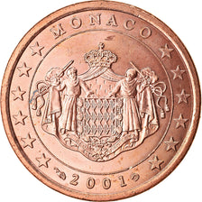 Mónaco, 5 Euro Cent, 2001, MS(63), Aço Cromado a Cobre, KM:169