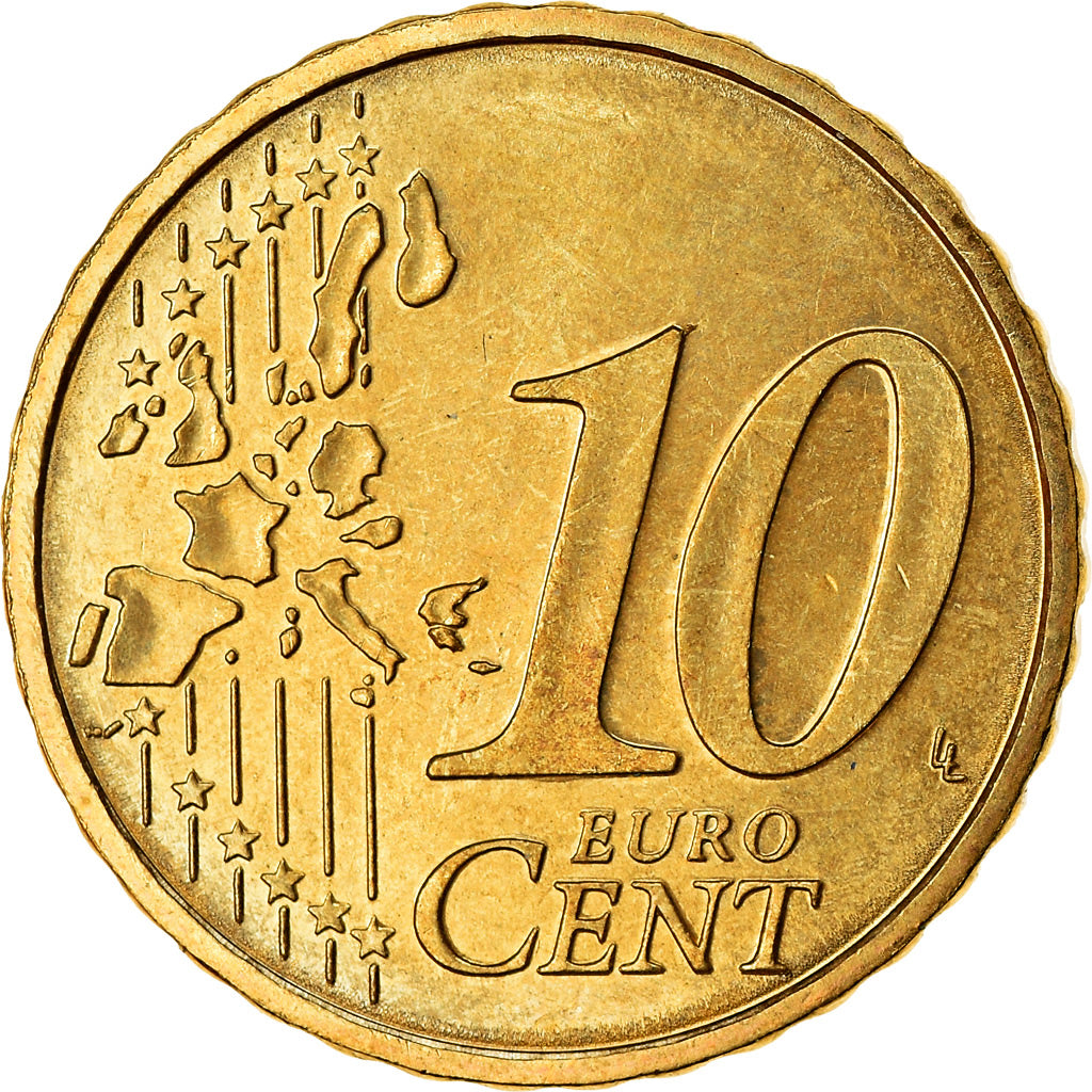 Monaco, 10 Euro Cent, 2002, MS(63), Mosiądz, KM:170