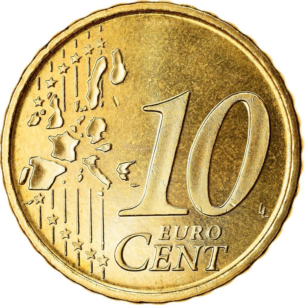 Hiszpania, 10 Euro Cent, 2002, Madrid, MS(65-70), Mosiądz, KM:1043