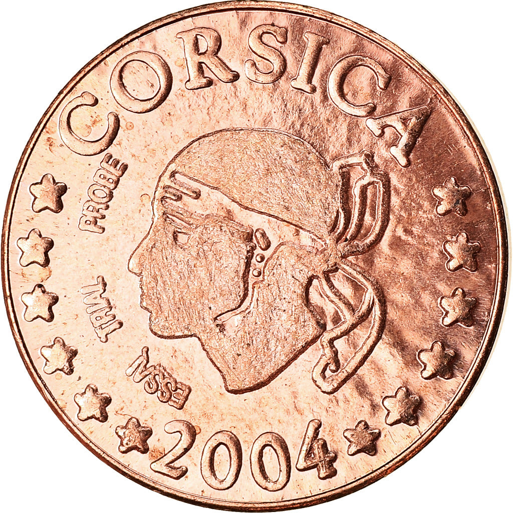 France, Euro Cent, Corse, 2004, unofficial private coin, MS(63), Copper Plated