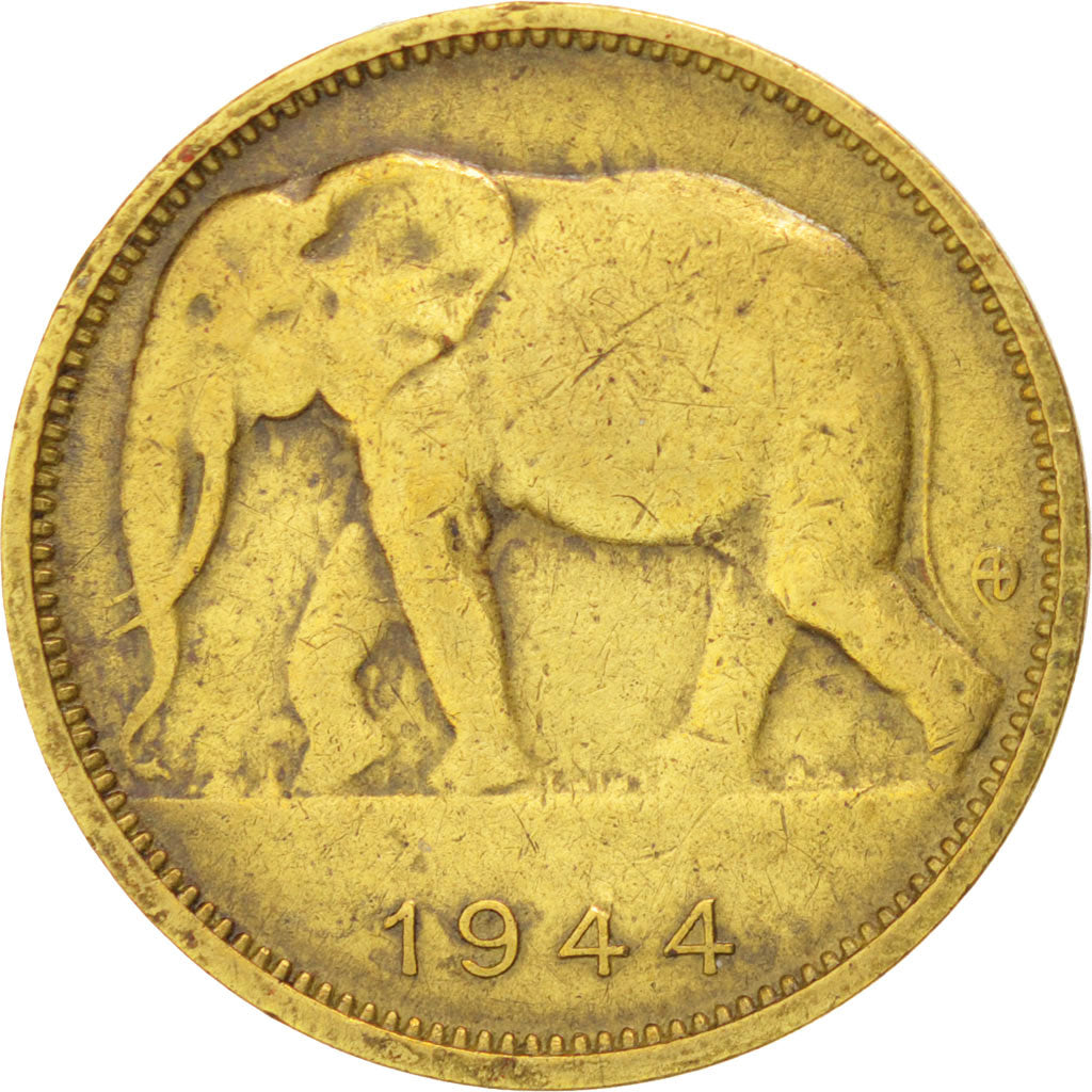 BELGIAN CONGO, Franc, 1944, KM #26, EF(40-45), Brass, 19.20, 2.47