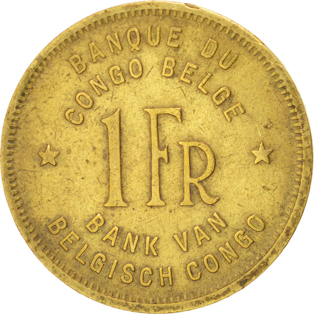 BELGIAN CONGO, Franc, 1944, KM #26, EF(40-45), Brass, 19.20, 2.47
