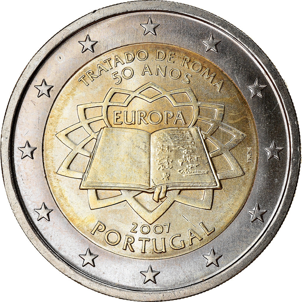 Portugal, 2 Euro, Traité de Rome 50 ans, 2007, UNC-, Bi-Metallic, KM:771
