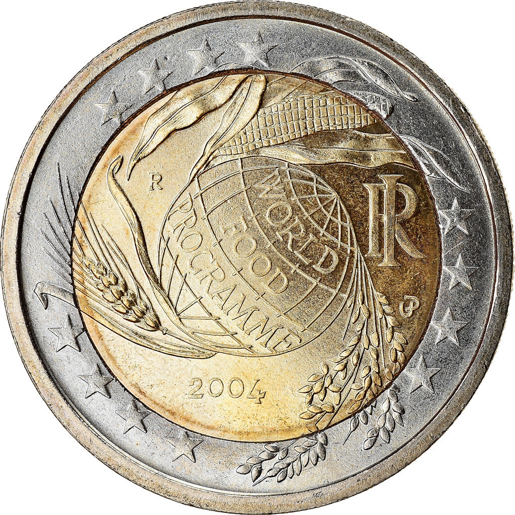 Italia, 2 Euro, World Food Program globe, 2004, BB, Bi-metallico, KM:237