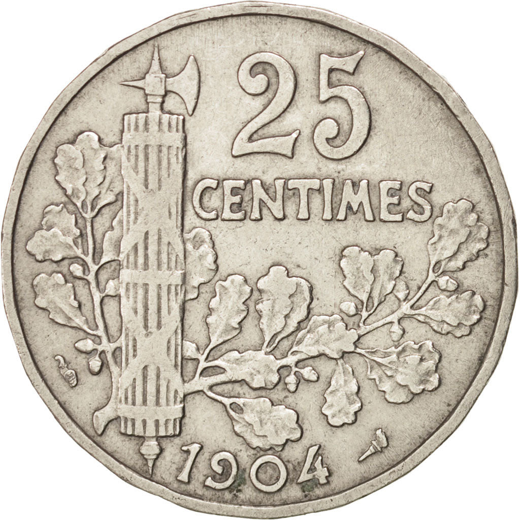 FRANCE, Patey, 25 Centimes, 1904, KM #856, EF(40-45), Nickel, 24, Gadoury #364,.