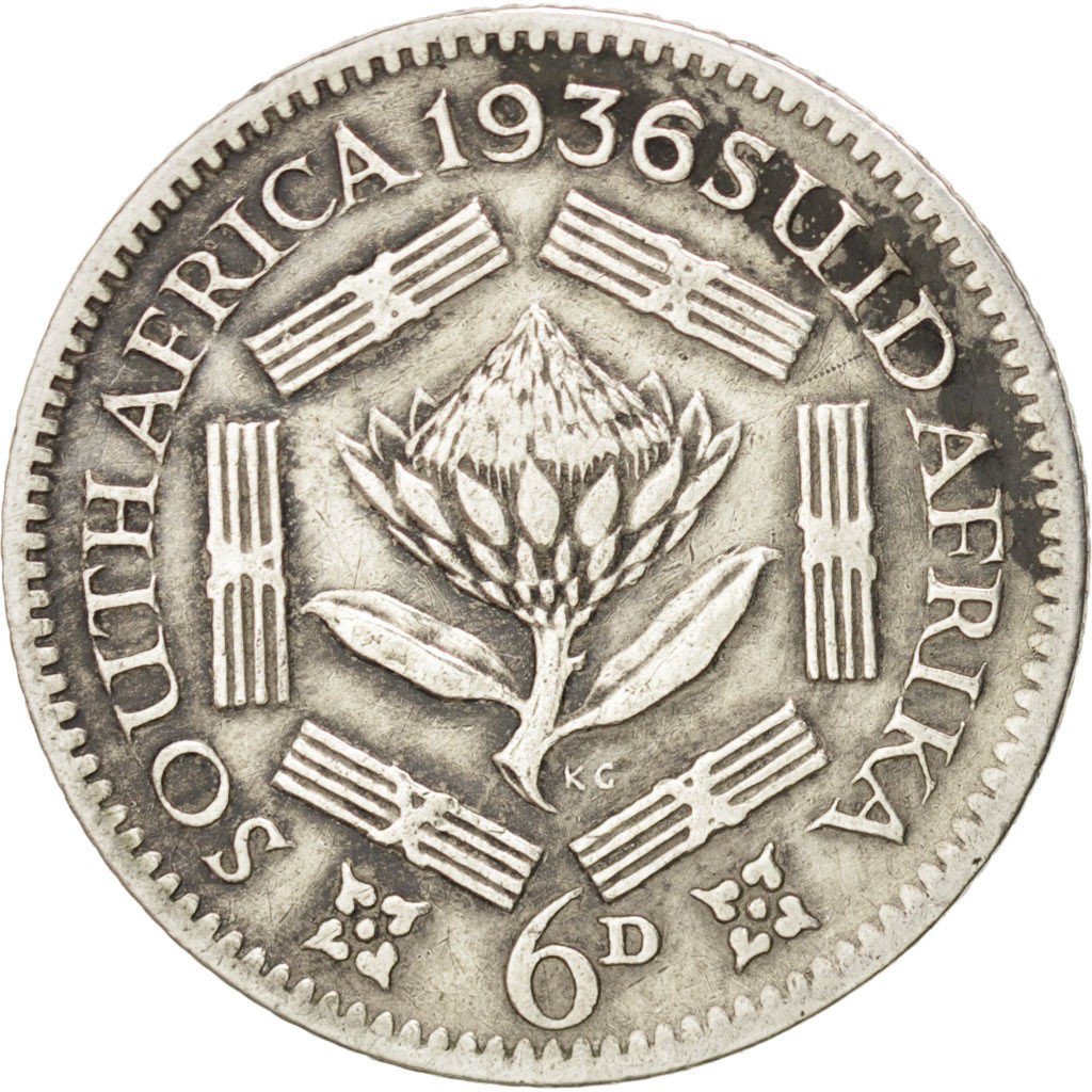 SOUTH AFRICA, 6 Pence, 1936, KM #16.2, VF(30-35), Silver, 19.41, 2.79