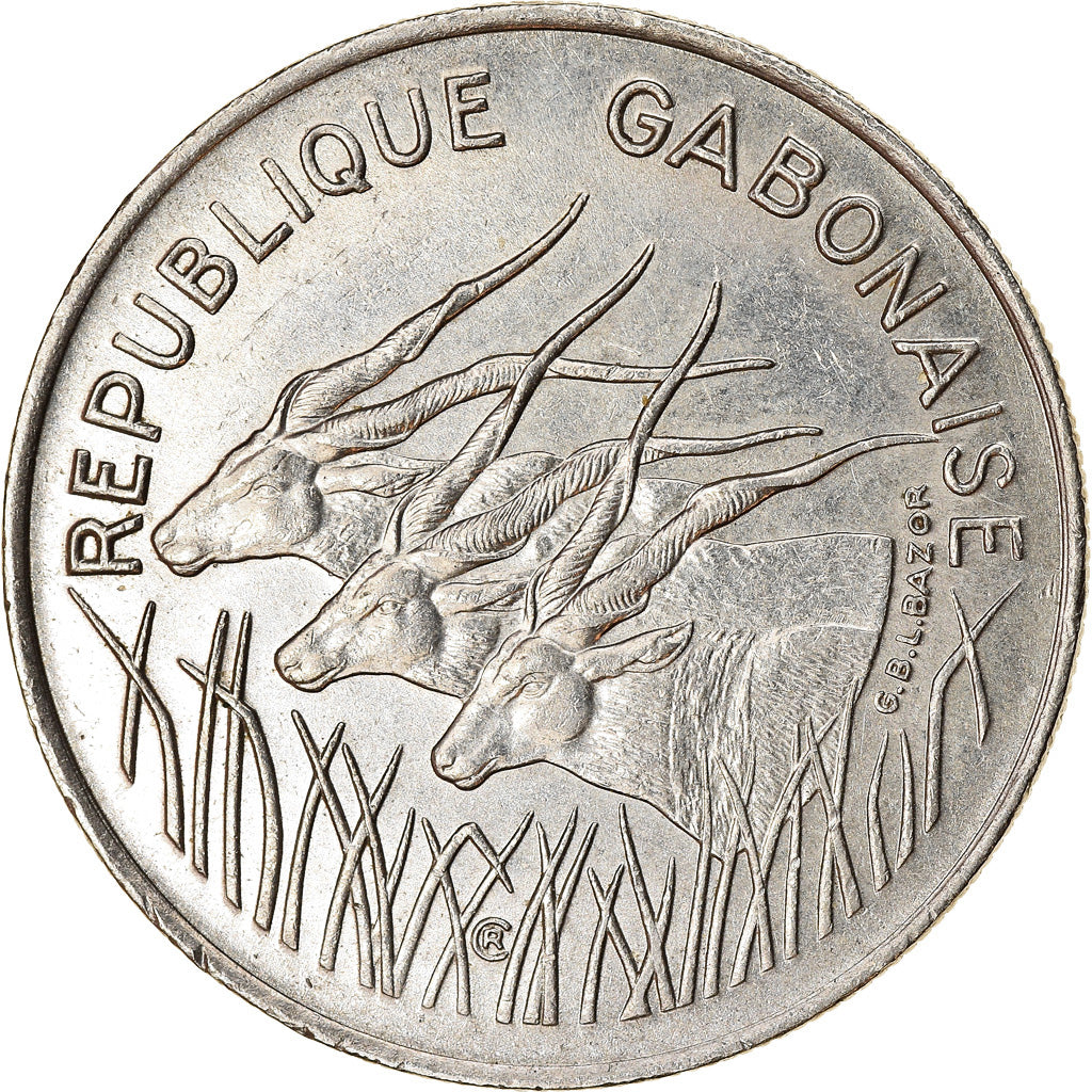 Moneta, Gabon, 100 Francs, 1975, Paris, AU(55-58), Nikiel, KM:13